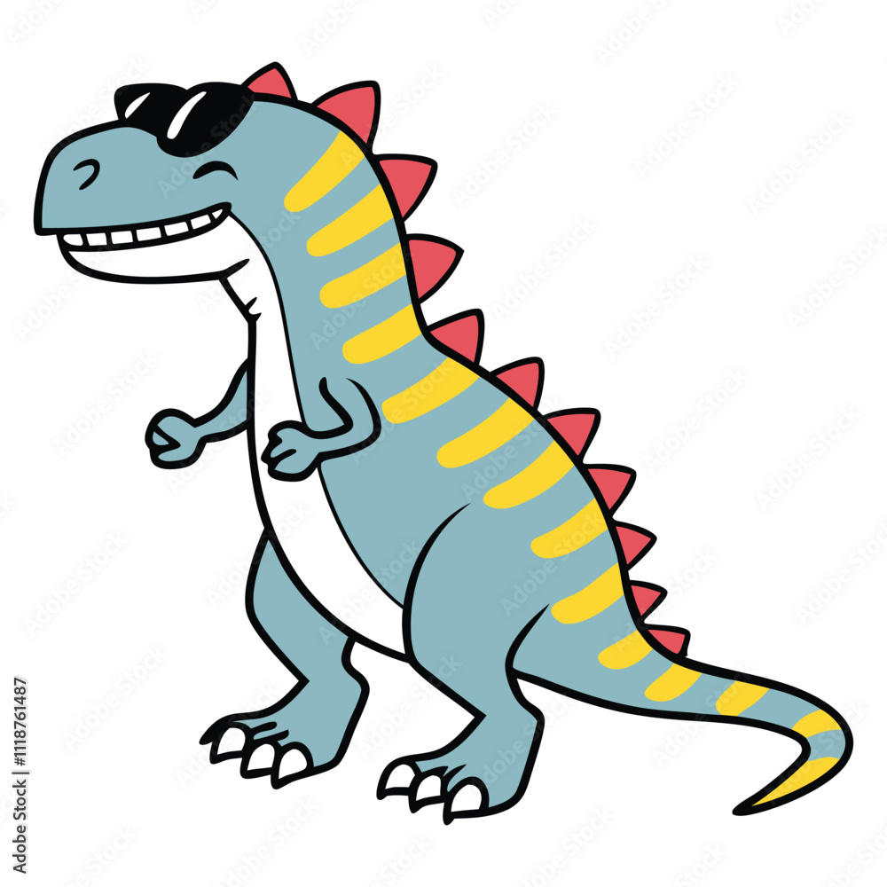 Fototapeta premium a cartoon of a dinosaur with sunglasses on his head.