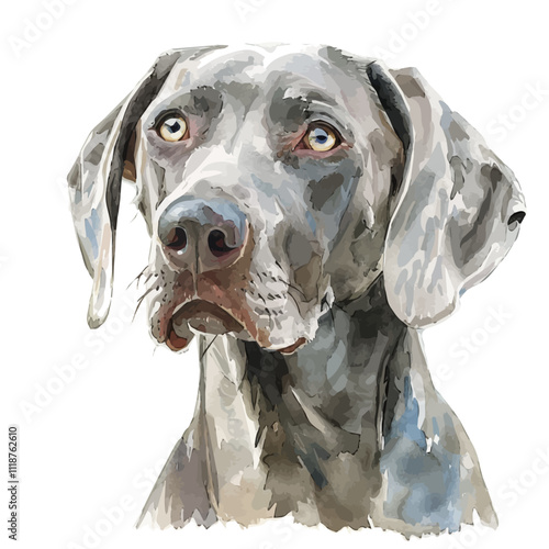 A watercolor vector of a Weimaraner, isolated on a white background. Weimaraner vector.