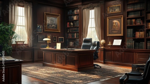 Wallpaper Mural Office scene with awards and certificates displayed, honoring achievements in law. Torontodigital.ca