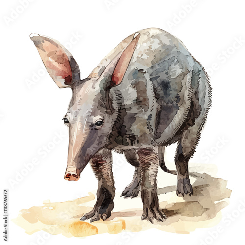 A watercolor vector of an Aardvark, isolated on a white background. Aardvark vector.