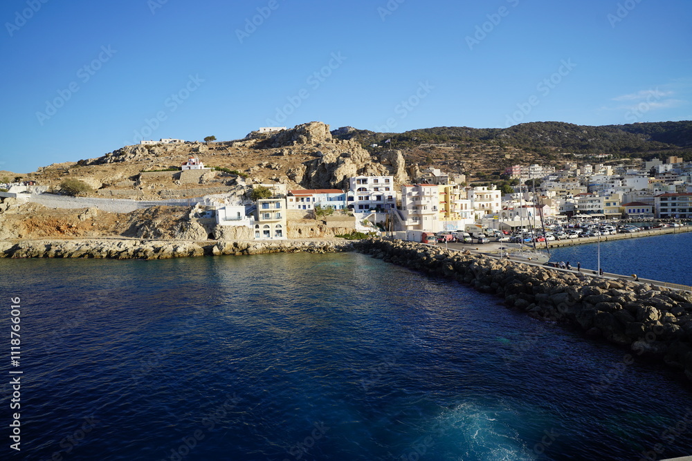 Fototapeta premium shore and harbour of a greek island in the Dodecanese