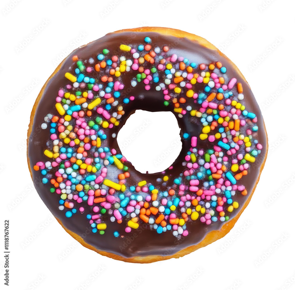 Chocolate donut with colorful sprinkles on a transparent background Chocolate donut with colorful sprinkles on a transparent background