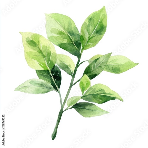 Isolated Watercolor Illustration of a Lush Green Leafy Plant, Evoking Spring and Summer Vibes