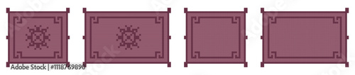 Pixel art maroon geometric frames in a decorative sequence