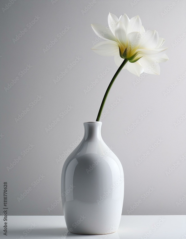 Single white flower in a simple vase. Minimalist elegance. Single white flower in a simple vase. Minimalist elegance.