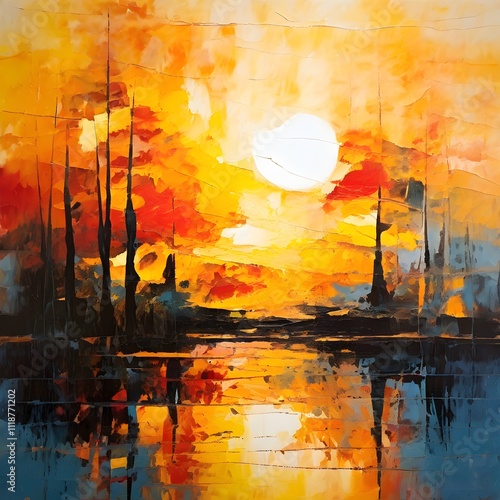 Abstract sunset painting