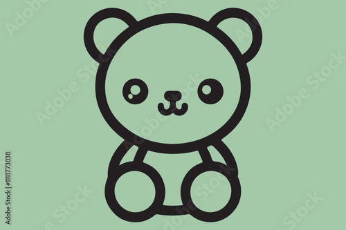 A simple black-and-white line art illustration of a cute teddy bear.