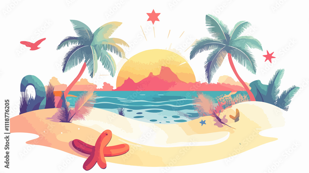 Obraz premium Wide Angle Summer Icon Set Design Vector Illustration for Graphic Projects