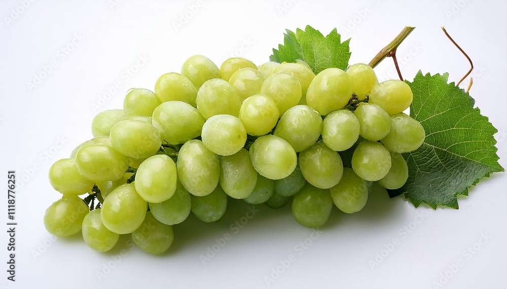 A bunch of fresh, green grapes on a white background. A bunch of fresh, green grapes on a white background.