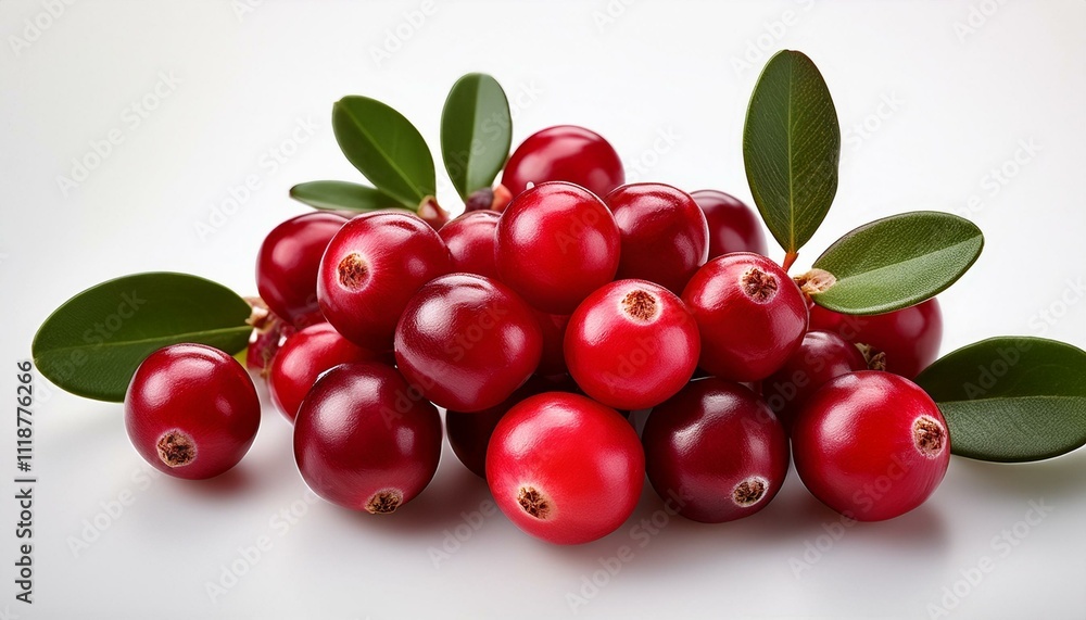 Fresh cranberries with vibrant red color and lush green leaves. Fresh cranberries with vibrant red color and lush green leaves.
