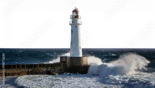 Lighthouse withstanding powerful waves during a storm. photo