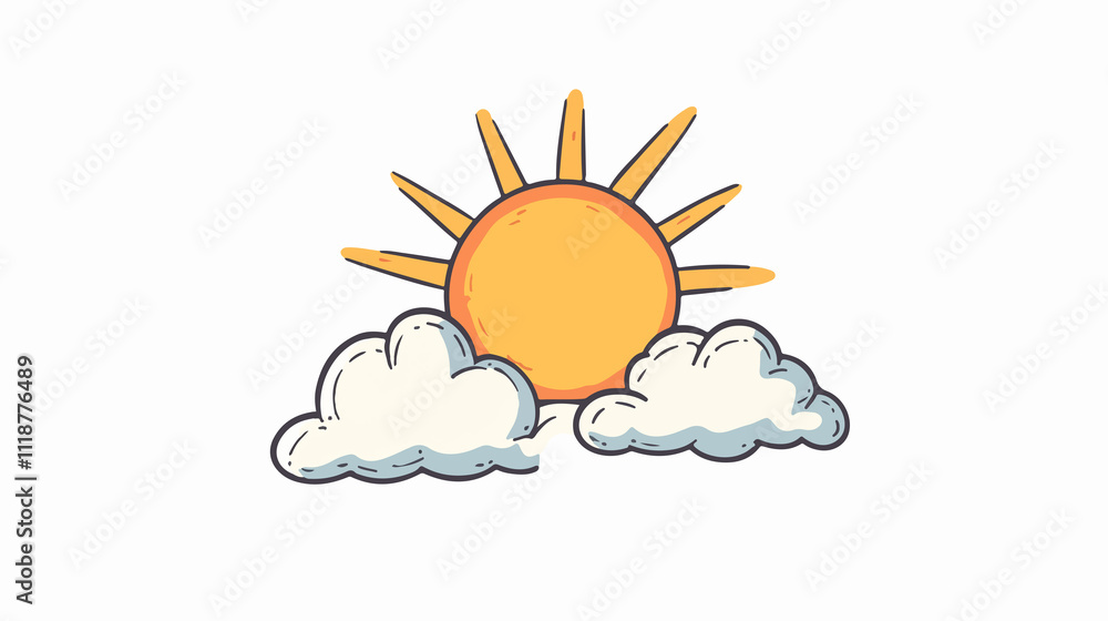 Weather summer icon with sun, cloud - line and fill illustration Weather summer icon with sun, cloud - line and fill illustration