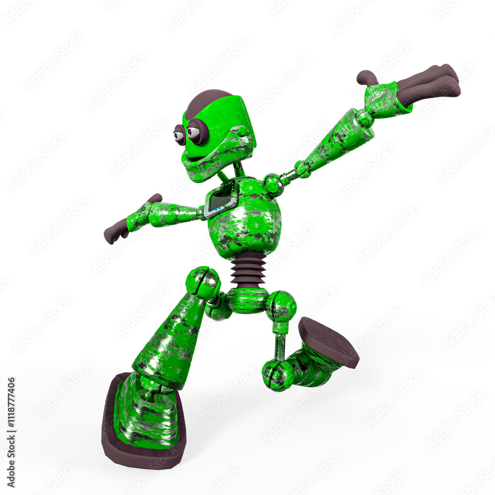 rusty cartoon robot is dancing hiphop in white background rusty cartoon robot is dancing hiphop in white background
