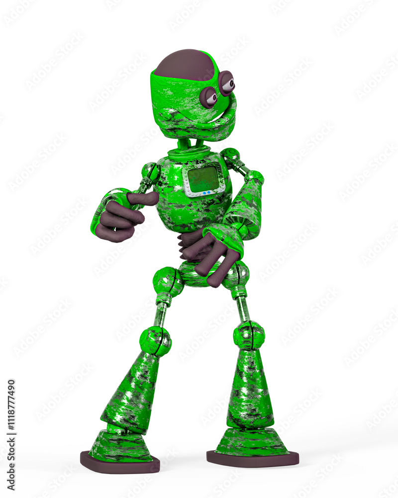 rusty cartoon robot is dancing in white background rusty cartoon robot is dancing in white background