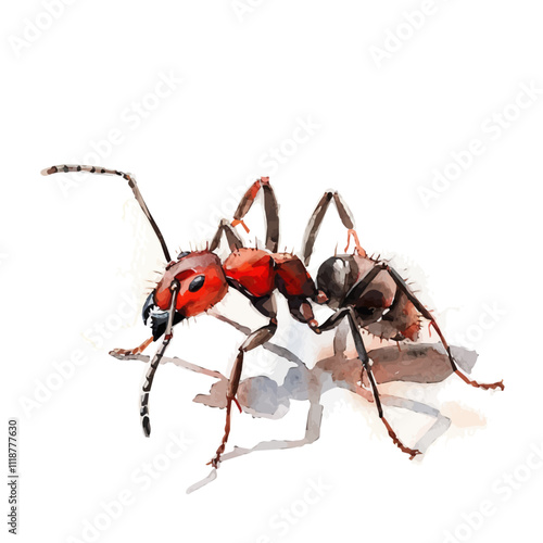 A watercolor drawing of an Ant, isolated on a white background. Ant vector.