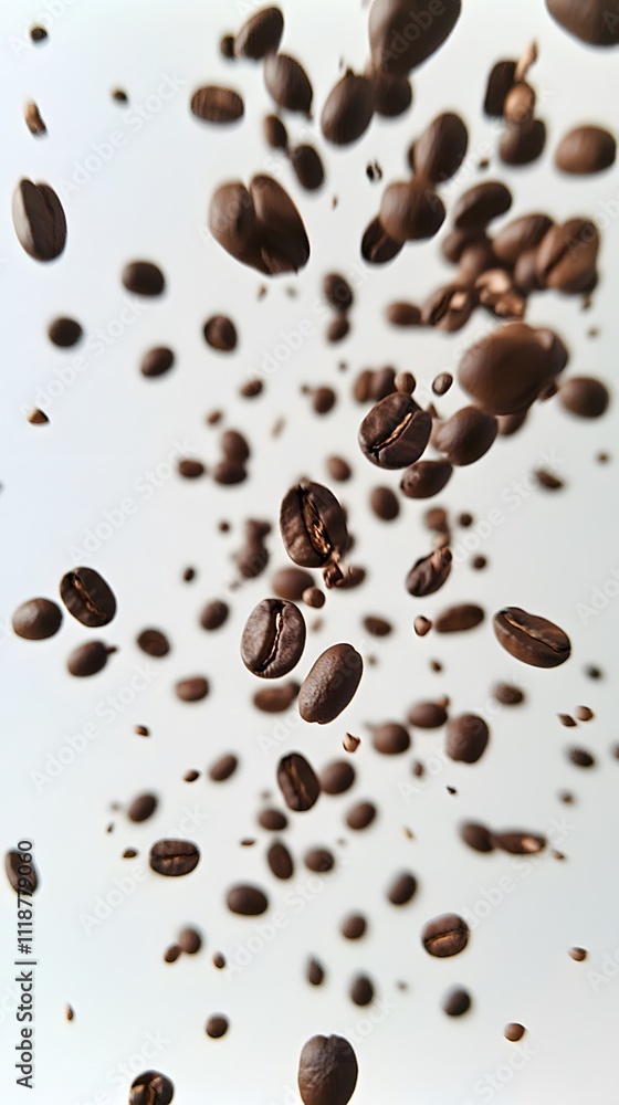 Close-up of coffee beans in the air, to do so stares roaster Close-up of coffee beans in the air, to do so stares roaster