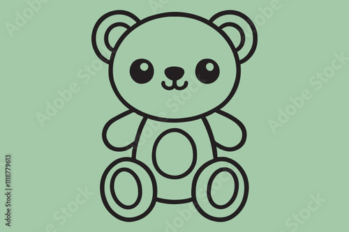 A simple black-and-white line art illustration of a cute teddy bear.