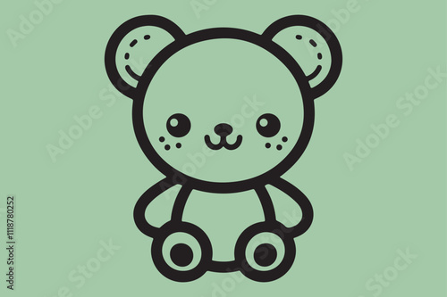 A simple black-and-white line art illustration of a cute teddy bear.