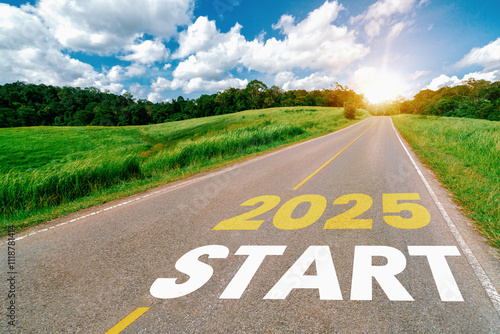 Wallpaper Mural 2025 New Year road trip travel and future vision concept . Nature landscape with highway road leading forward to happy new year celebration in the beginning of 2025 for elation and successful start . Torontodigital.ca