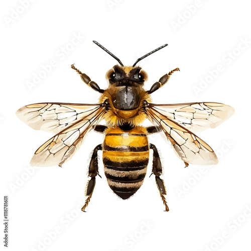 A watercolor vector of a Bee, isolated on a white background. Bee vector.