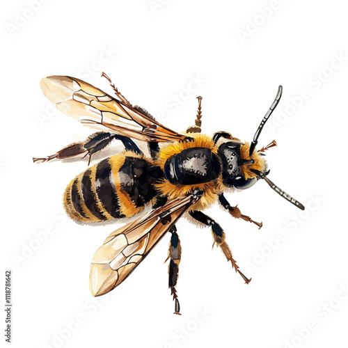 A watercolor drawing of a Bee, isolated on a white background. Bee vector.