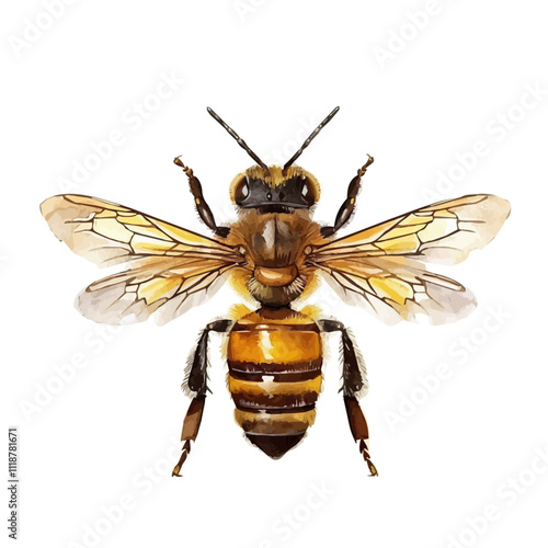 A watercolor of a Bee, isolated on a white background. Bee vector.