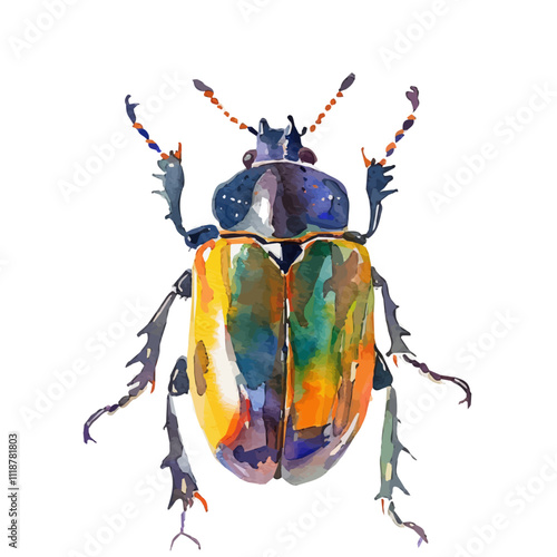 A watercolor of a Beetle, isolated on a white background. Beetle vector.