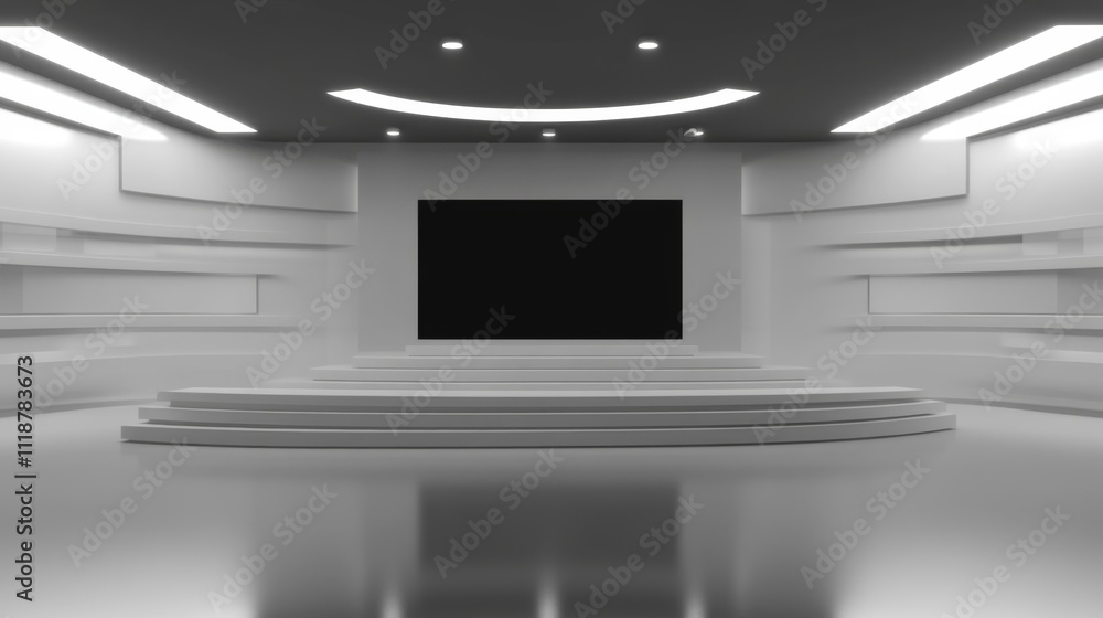 Tv Studio. News studio.3D rendering. White background. White studio. Backdrop for any green screen or chroma key video or photo production.
Tv Studio. News studio.3D rendering. White background. White studio. Backdrop for any green screen or chroma key video or photo production.