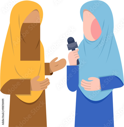 Hijab Reporter Interviewing Flat Character 