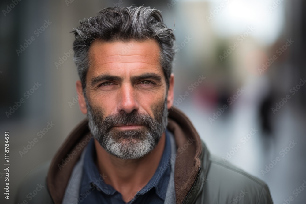 Handsome middle age man with beard and mustache in urban background Handsome middle age man with beard and mustache in urban background