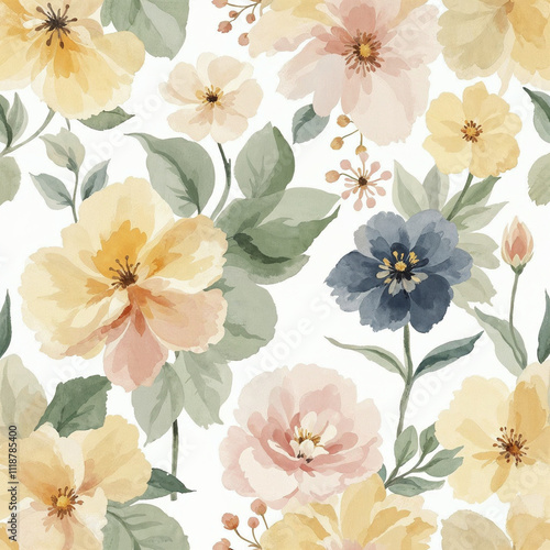 Watercolor seamless pattern with flowers, floral background