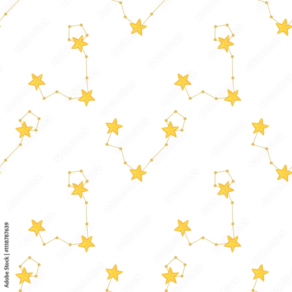 Obraz premium Small Pisces Zodiac Constellations Design Seamless Pattern on a White Background