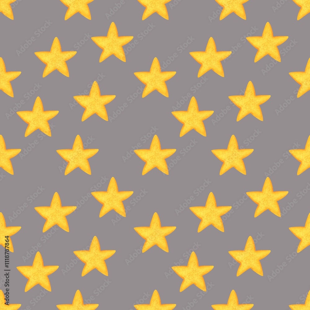 Starry Night Seamless Pattern on a Gray Background Starry Night Seamless Pattern on a Gray Background
