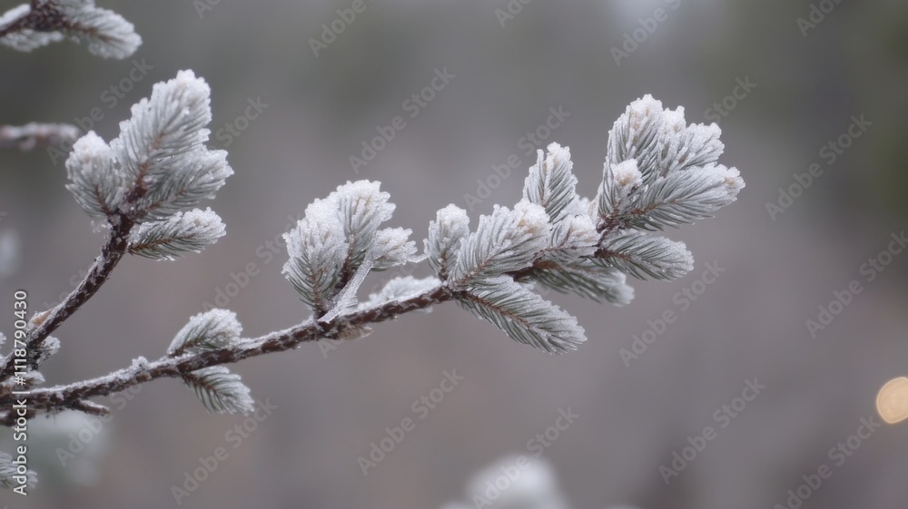 Close-up of a Frost-Covered Pine Branch Close-up of a Frost-Covered Pine Branch