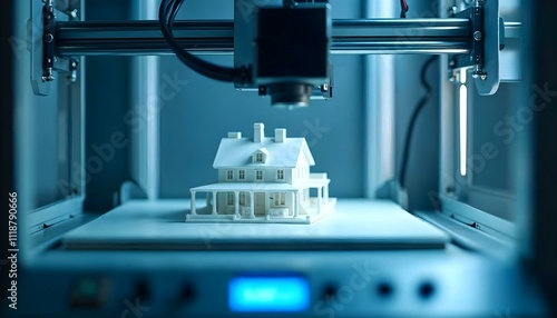 3d printer creating modern house model: innovative technology in action