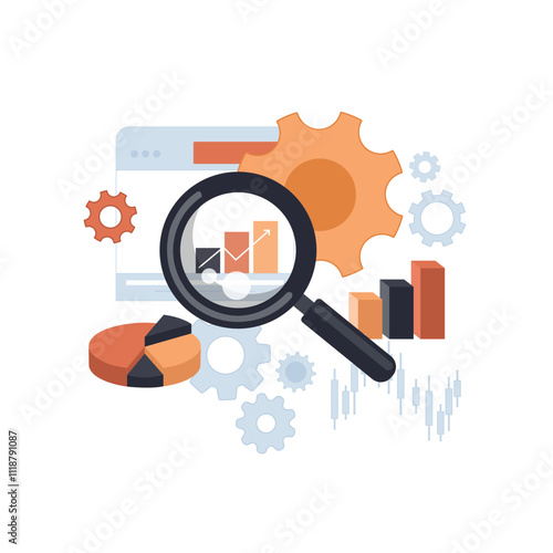 Market research. Business analytics and analysis. Flat vector design statistical and Data analysis for business finance investment concept with graph.
