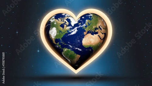 Heartshaped earth in space illustration photo