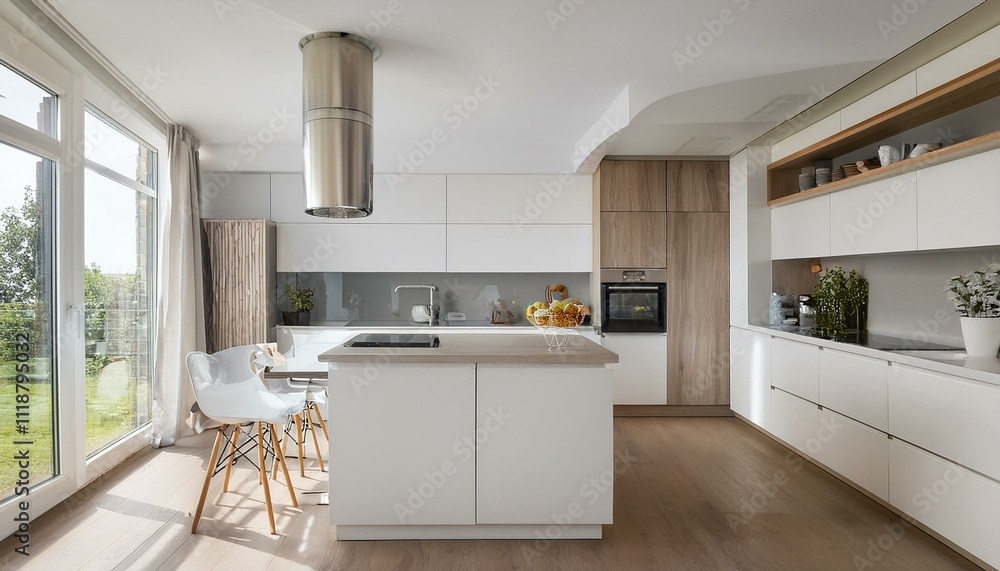 Fototapeta premium How to Create a Stylish and Functional Kitchen Workspace in Your White and Neutral Contemporary Kitchen for Efficiency