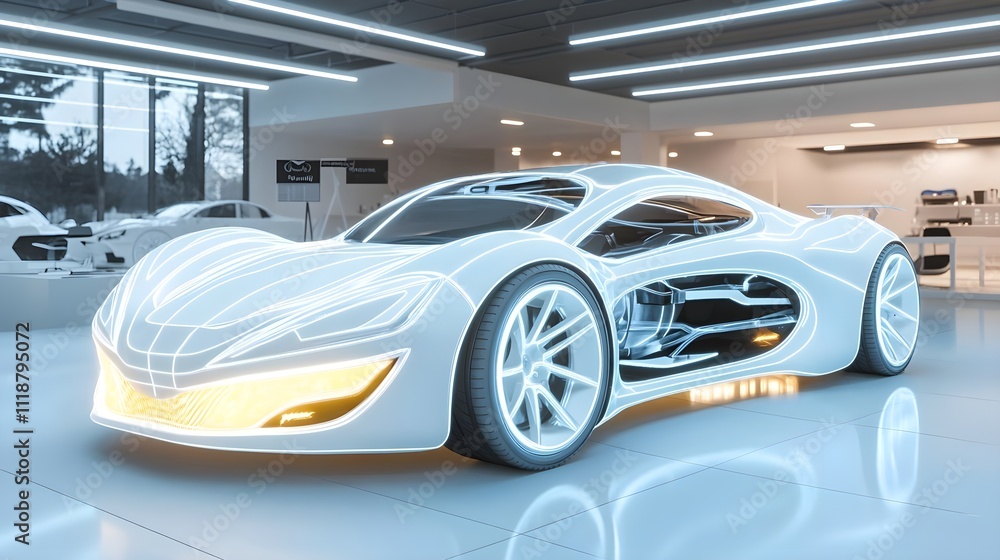 Futuristic Electric Sports Car Showroom Futuristic Electric Sports Car Showroom