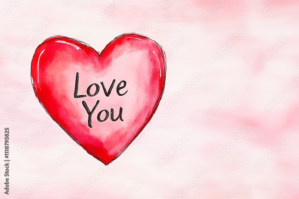 Pink Watercolor Painted Heart Card with Copy Space Pink Watercolor Painted Heart Card with Copy Space