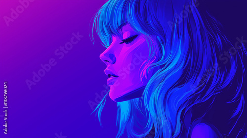  Illustration d’une femme aux cheveux bleus en style néon