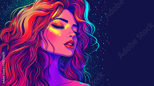 Neon-Style Anime Redhead Woman Illustration