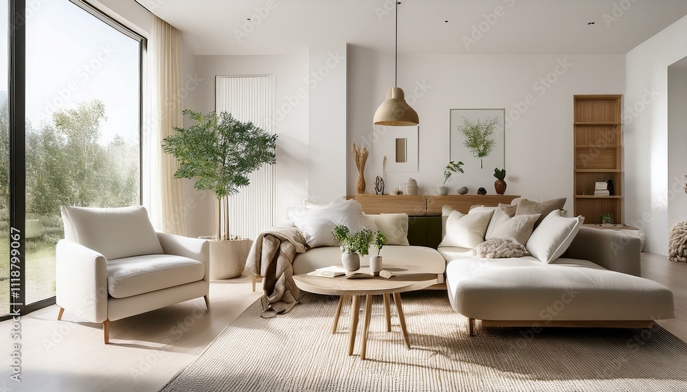 Fototapeta premium Neutral Living Room with Statement Rug