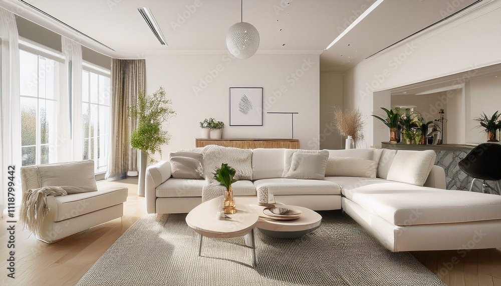 Fototapeta premium Modern White Living Room with a Balcony