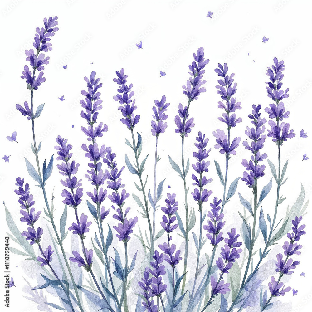 Fototapeta premium Watercolor illustration of lavender pattern