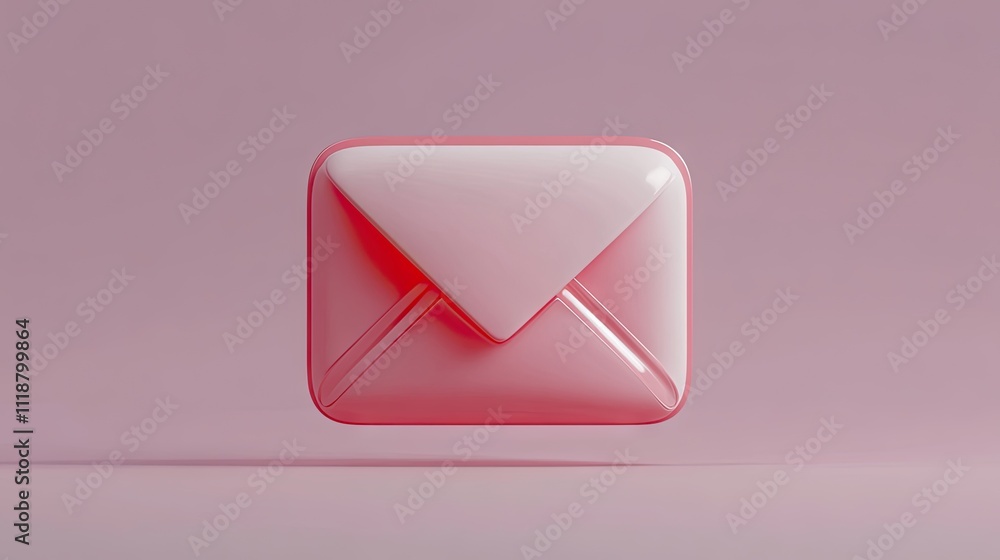A glossy pink envelope icon representing email communication, suspended against a soft pastel background. A glossy pink envelope icon representing email communication, suspended against a soft pastel background.
