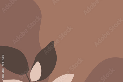 Mocha mousse abstract background with brown leaves. Floral nature concept. Color of the year 2025. Scandinavian style. Abstract contemporary vector illustration for design poster, print, wallpaper