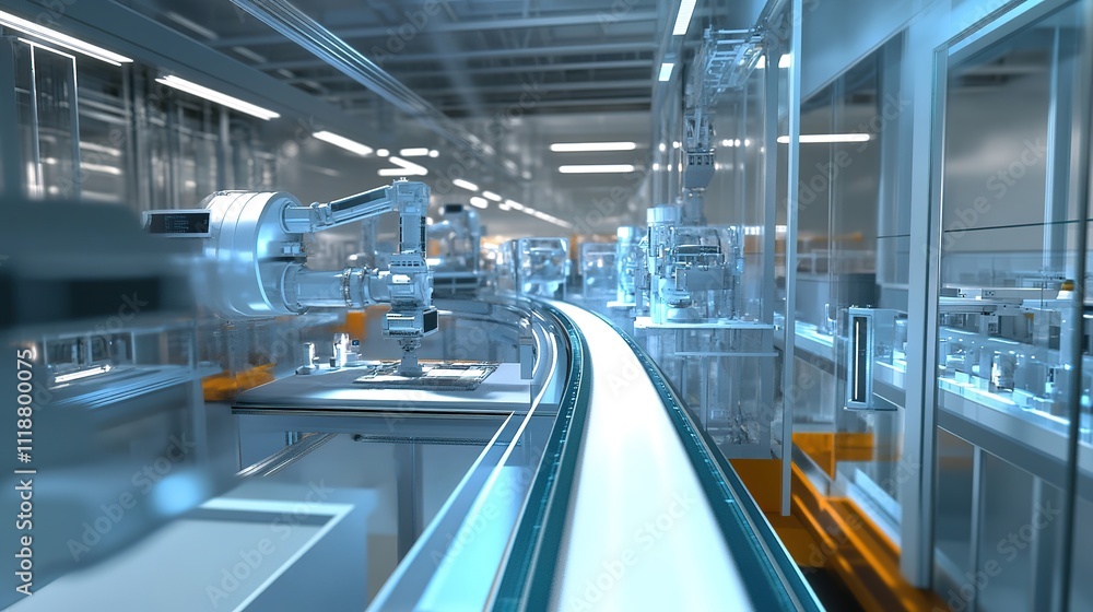 Fototapeta premium A fully automated factory where AI-powered machinery creates advanced, high-tech products.