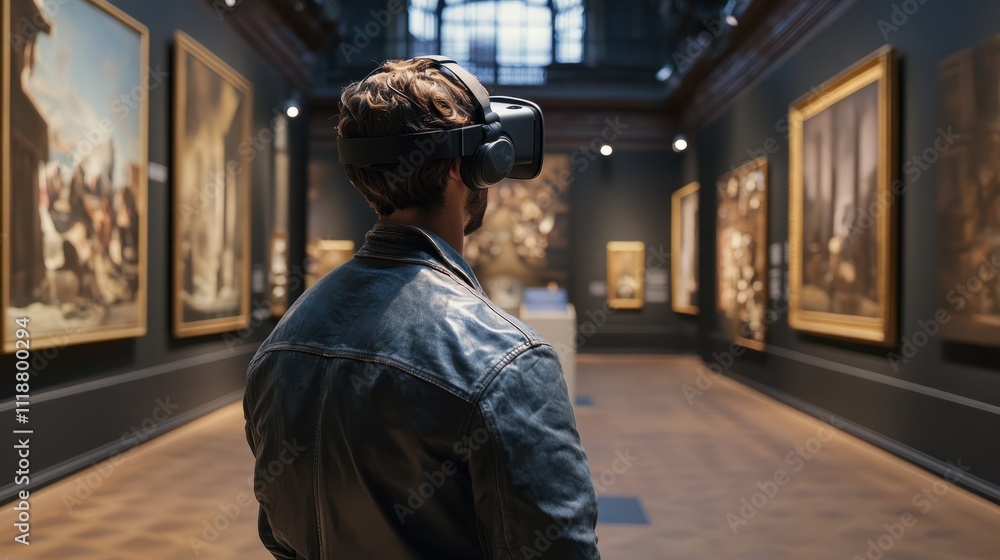Fototapeta premium Visitor with augmented reality in museum