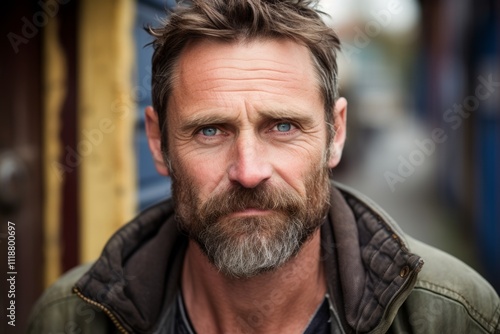 Portrait of a handsome mature man with a beard and mustache.